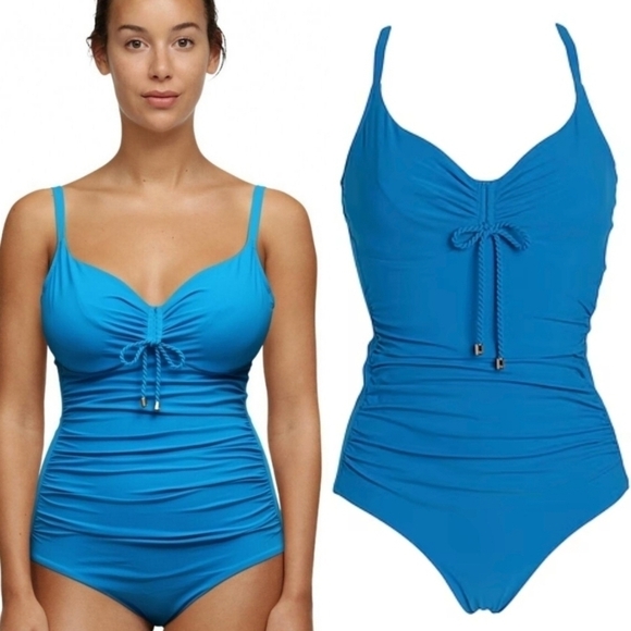 New Chantelle Chantelle "Inspire" Underwired Wrap-Around Blue Swimsuit NWT 34 C - Picture 1 of 10